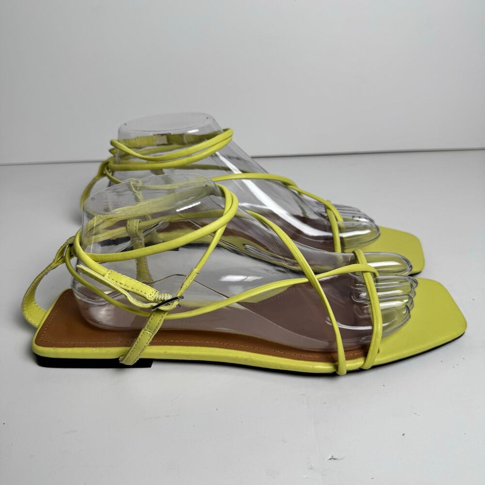 Who What Wear Neon Yellow Strappy Flat Sandals Women’s US 10 Square Toe Ankle - Picture 2 of 9